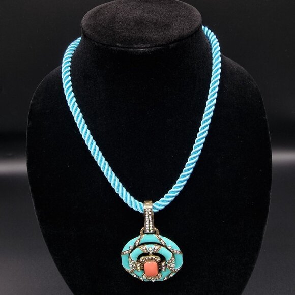Heidi Daus Turquoise & Coral Pendant Necklace With Crystal Accents & Gold-Tone - Picture 4 of 5